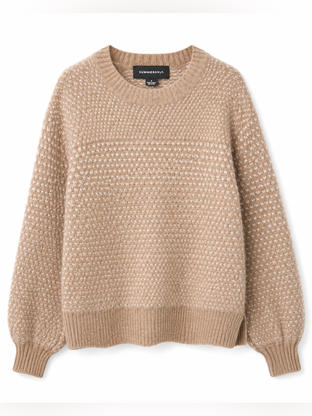Summersalt Cashmere Wool Puff Sleeve Sweater Camel Minimalist Quiet Luxury-‎ S